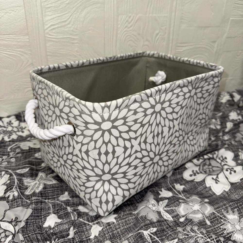Gray Floral Storage Basket